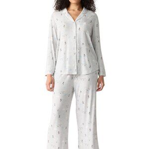 #960 Gap GapBody Women's Jersey Long-Sleeve Pajama Coat Set - Grey Alpine